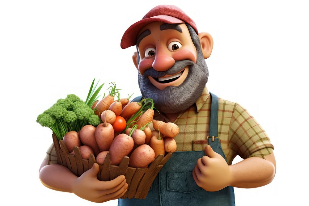 Farmer holding vegetables plant food white background.