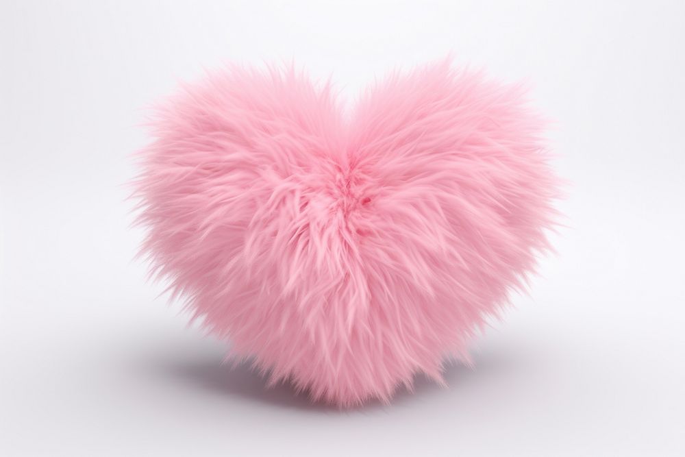 Heart pink fur white background.