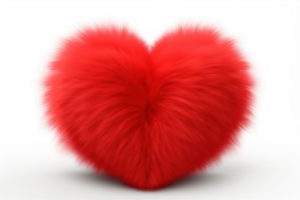 Heart red fur white background.