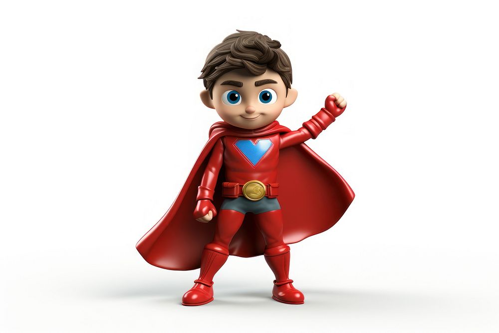 Super hero kid figurine toy white background.