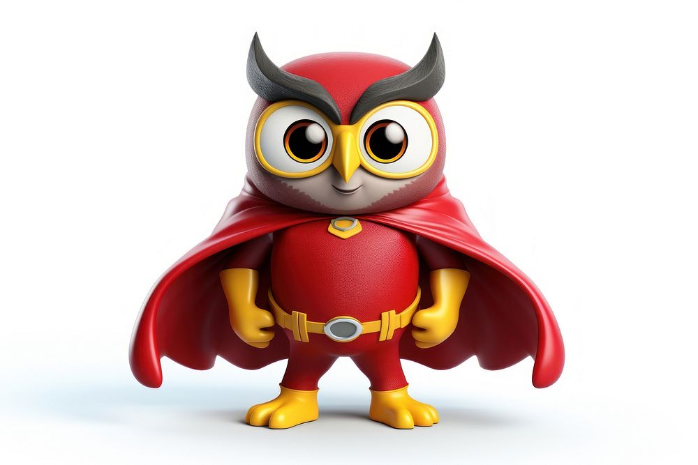 Super hero owl toy white background representation.