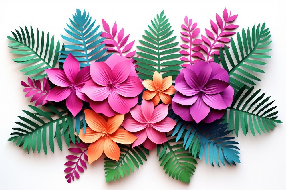 Tropical plants floral border flower pattern origami.