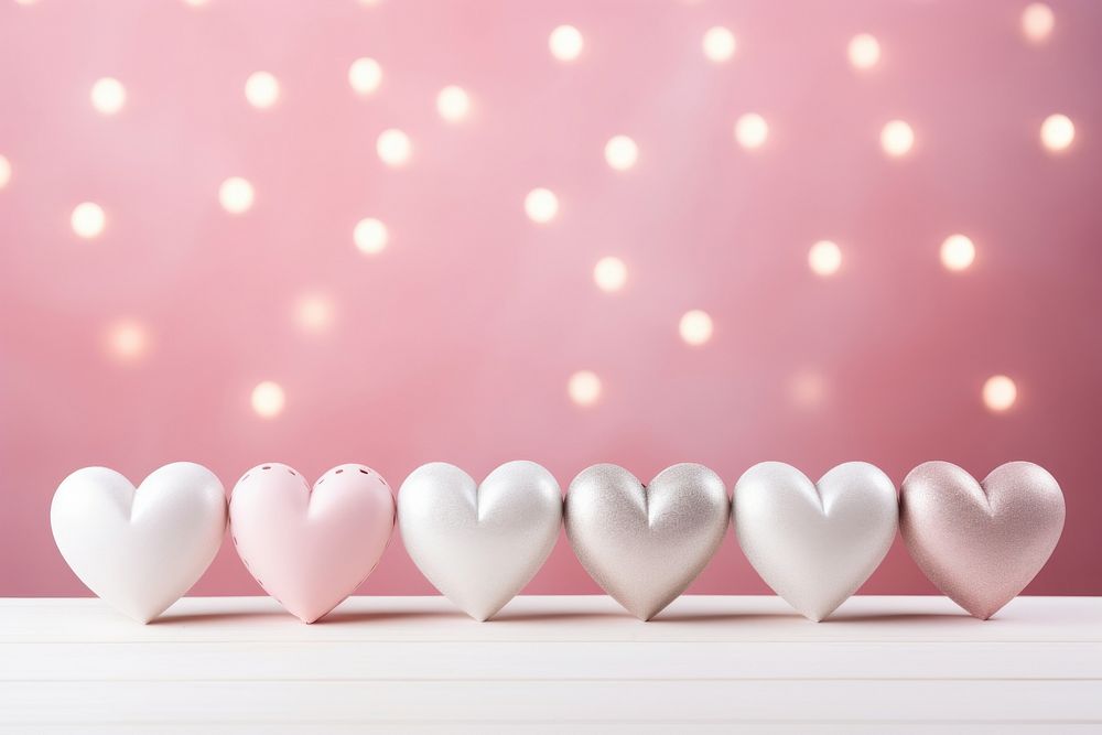 Valentine day white hearts on pink background illuminated celebration decoration.