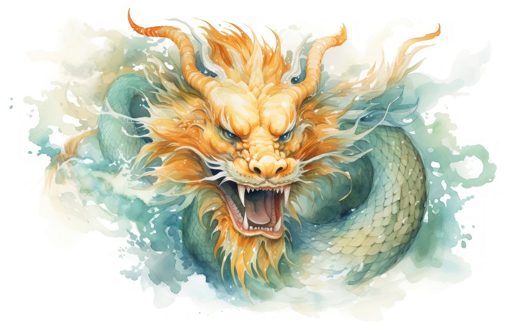 Watercolor illustration chinese dragon animal representation creativity.