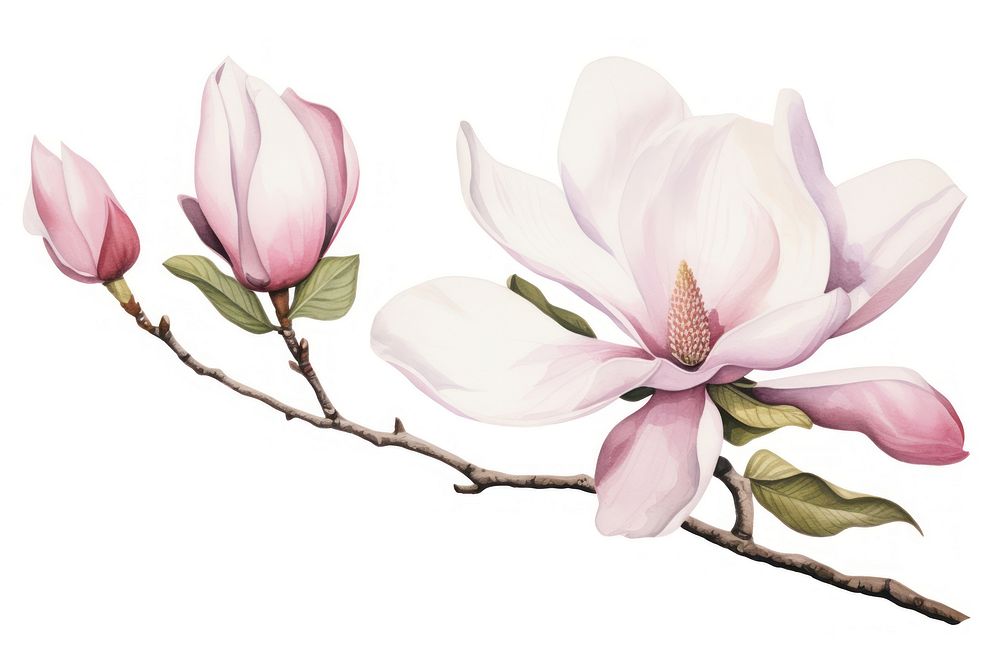 Watercolor illustration magnolia blossom flower petal.