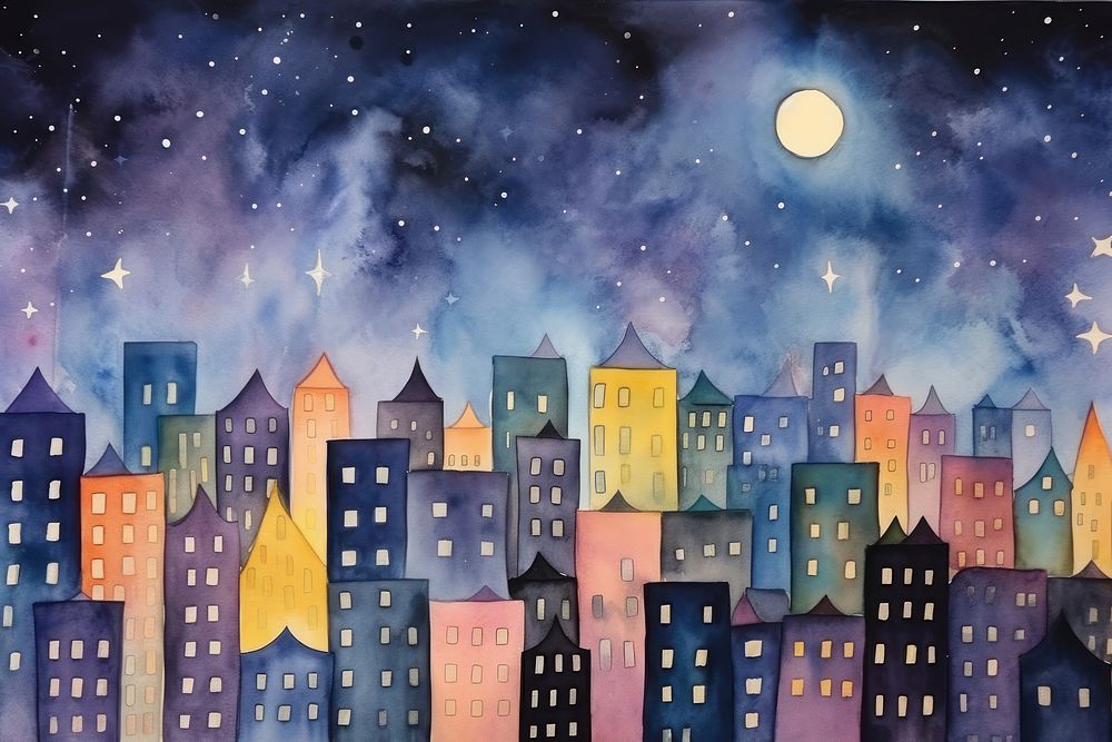 Night city backgrounds outdoors painting.