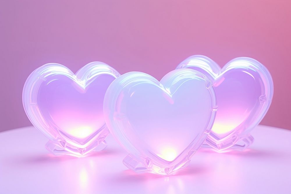 Pastel 3d heart aesthetic holographic light illuminated translucent.