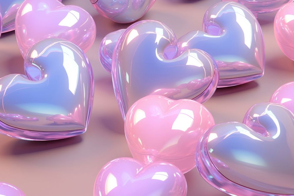 Pastel 3d heart aesthetic holographic backgrounds jewelry pattern.