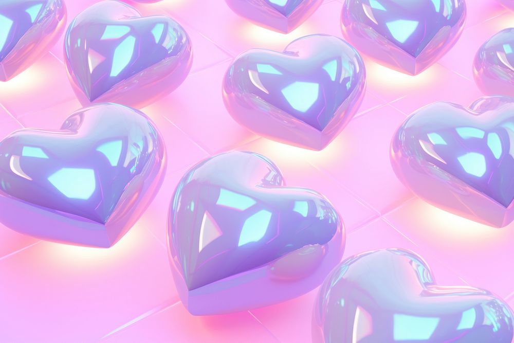 Pastel 3d heart aesthetic holographic purple confectionery illuminated.