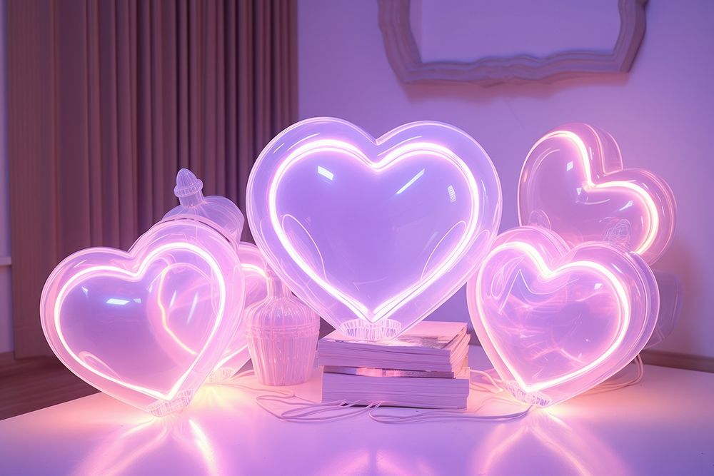 Pastel 3d heart aesthetic holographic light illuminated celebration.