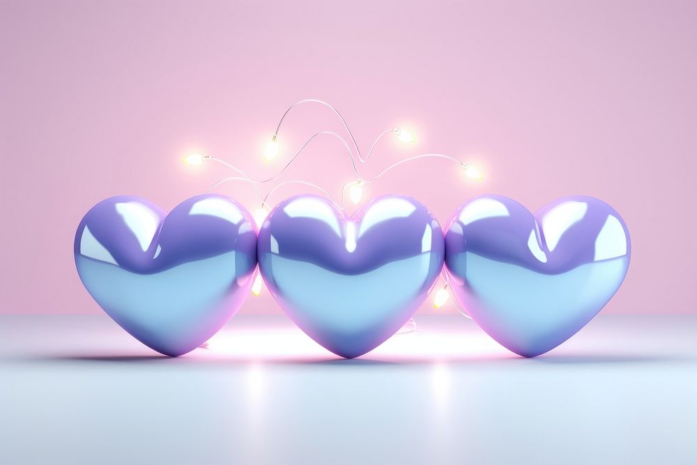 Pastel 3d heart aesthetic holographic light illuminated celebration.