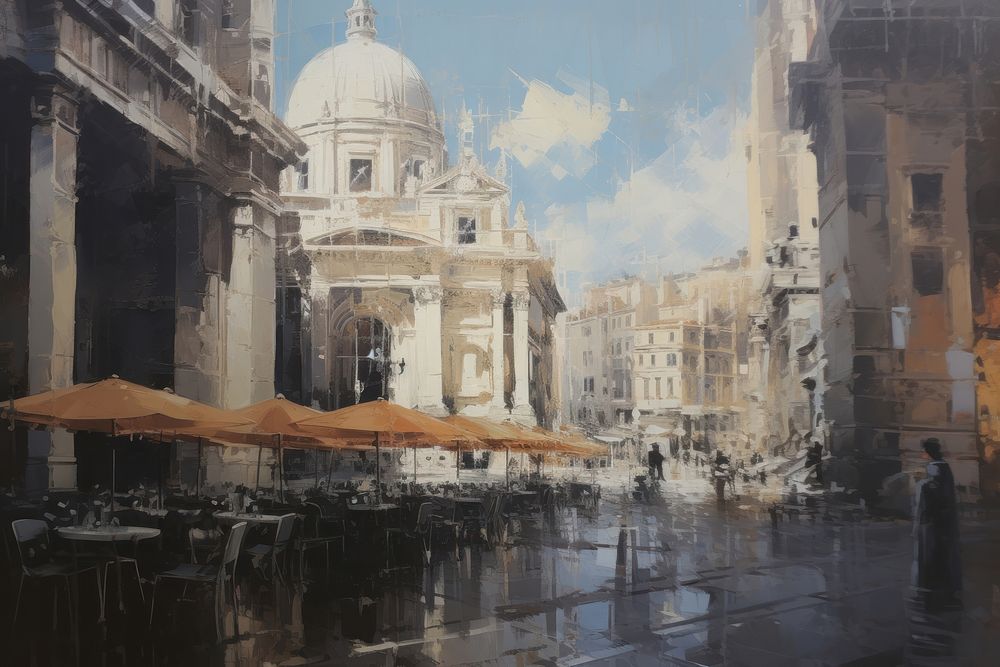 Acrylic paint of rome painting street city.