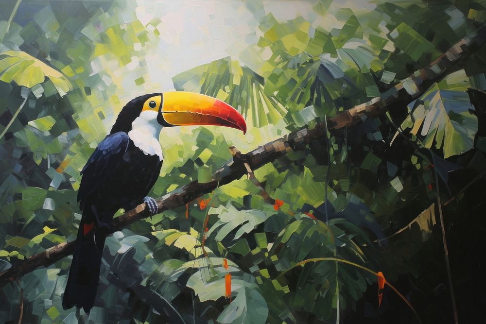 Acrylic paint of toucan outdoors animal nature.