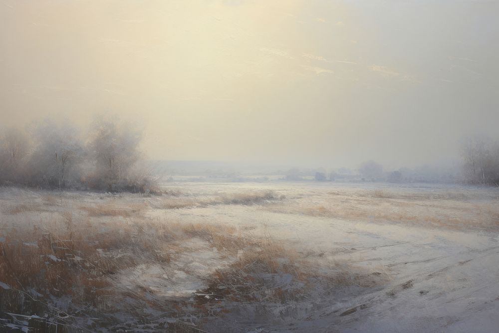 Acrylic paint of winter field outdoors nature snow.