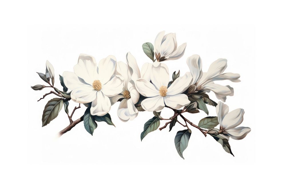 White flowers and buds painting blossom plant.