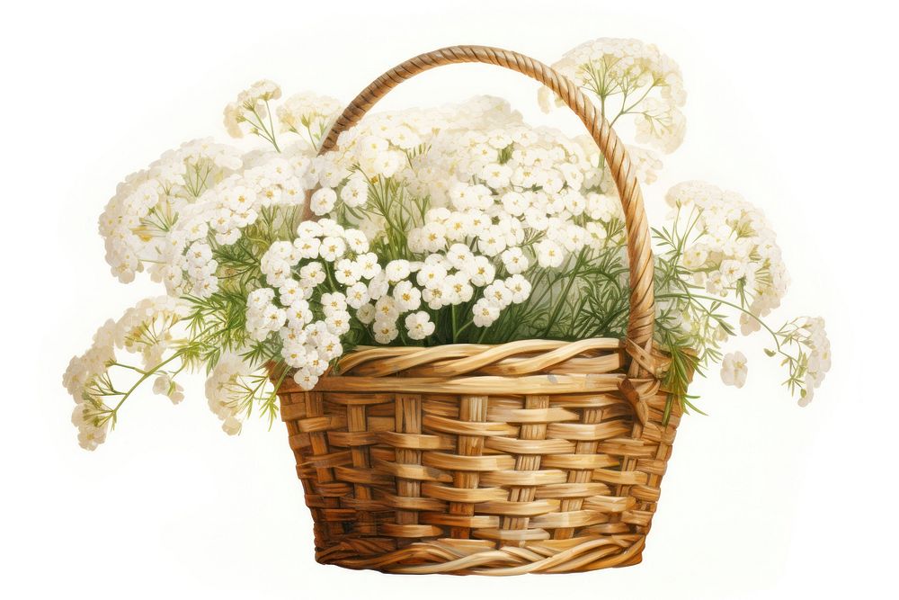 Yarrow flower in a basket plant white white background.