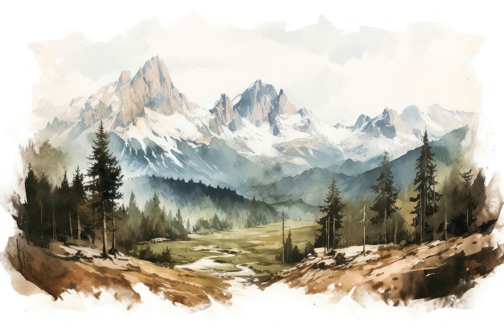 Painting wilderness landscape panoramic.