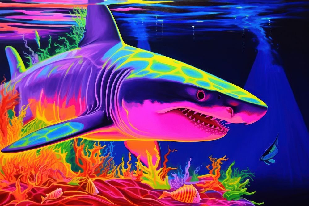Great white shark painting animal marine.