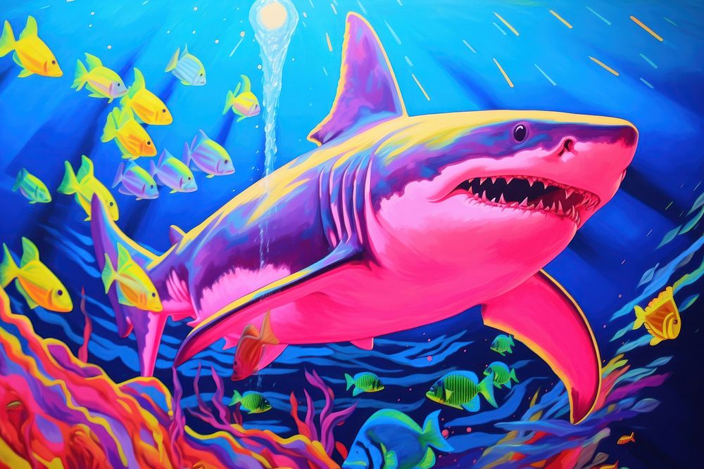 Great white shark painting animal marine.