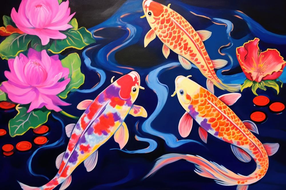 Koi fish painting animal underwater.
