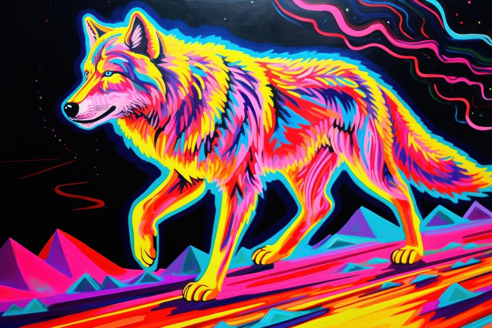 Wolf walking painting animal mammal.