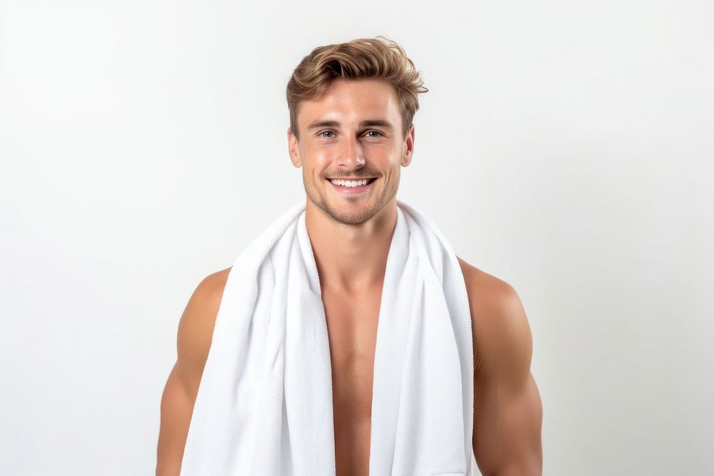 Young strong sporty towel portrait sports.