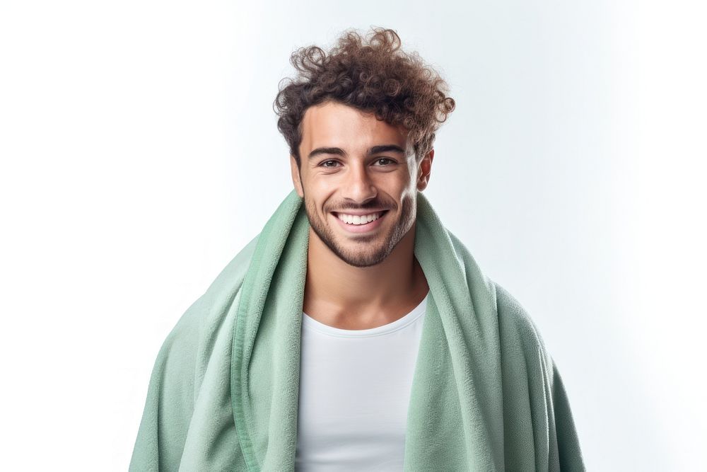 Young strong sporty towel adult smile.