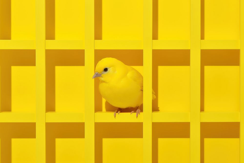 Aesthetic yellow grid background animal bird budgerigar.