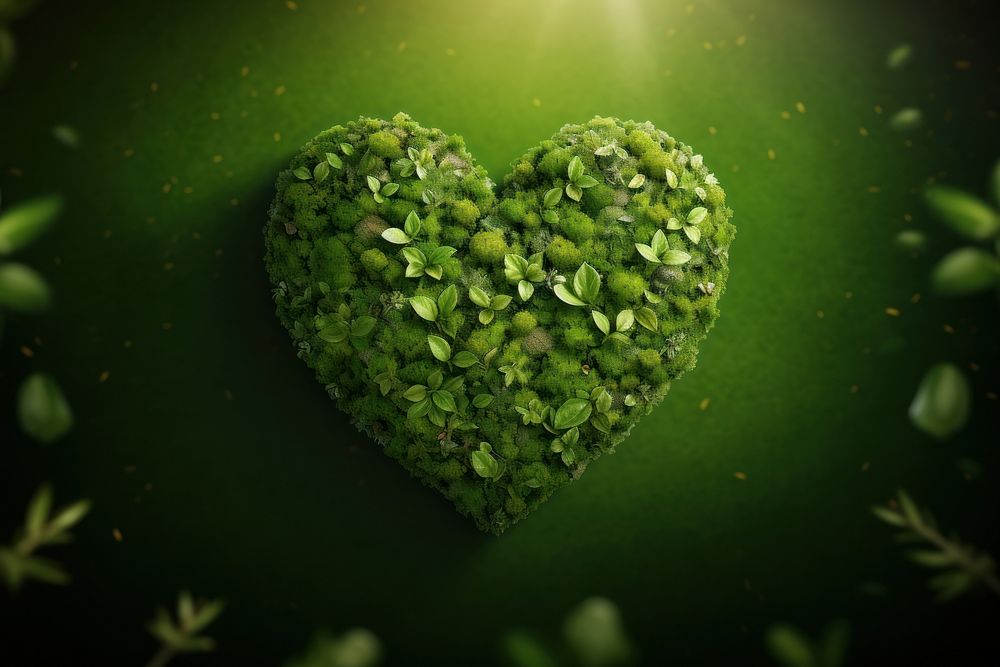Green planet Earth in shape of heart plant freshness sunlight.