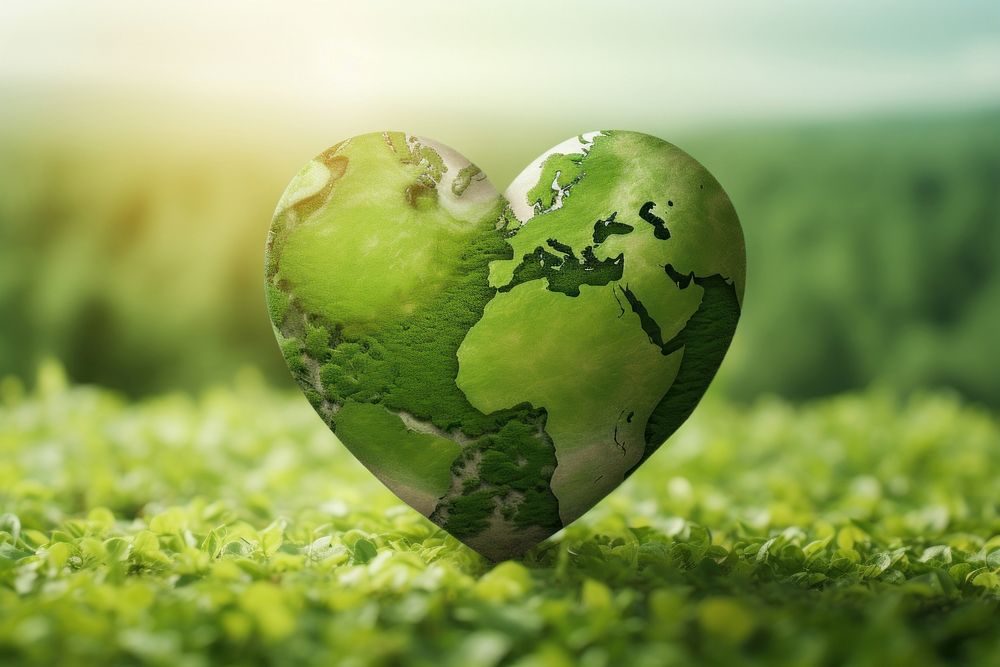 Green planet Earth in shape of heart earth planet earth agriculture.