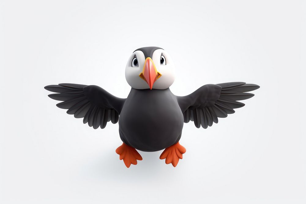 Flying puffin animal bird representation.