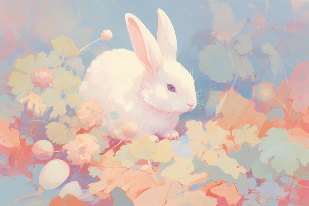 Rabbit in a garden painting rodent animal.