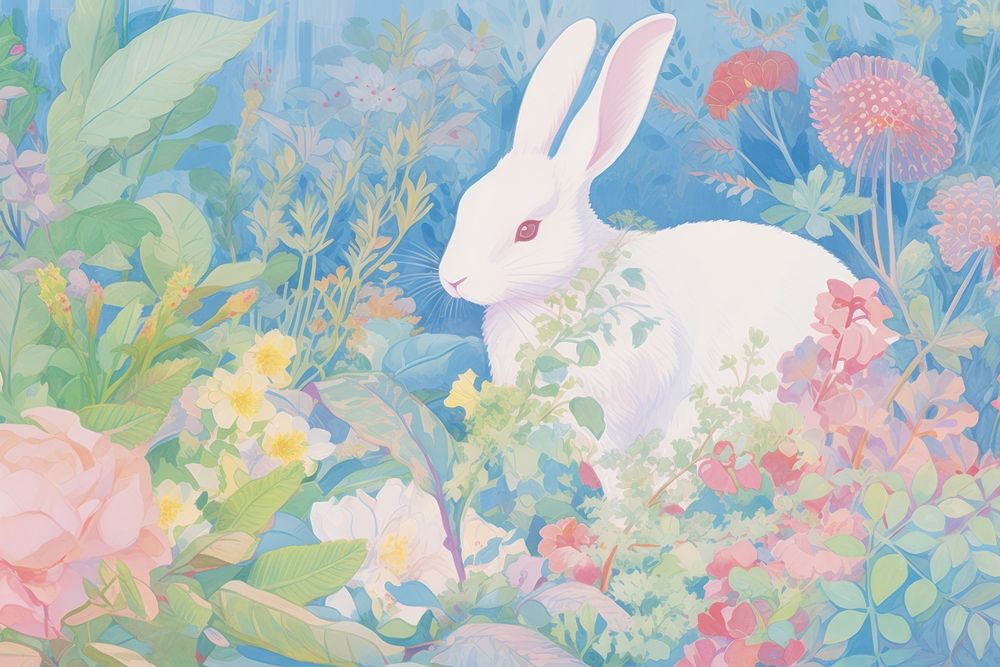 Rabbit in a garden backgrounds painting animal.