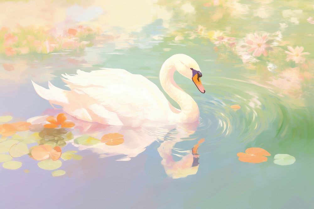 Swan in the pond swan outdoors painting.