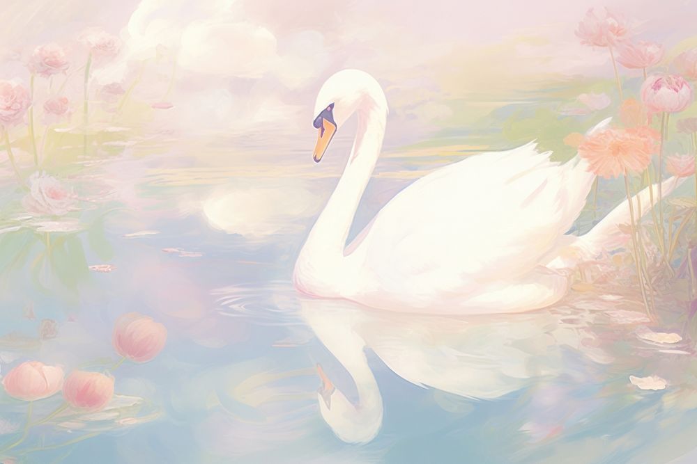 Swan in the pond swan painting animal.
