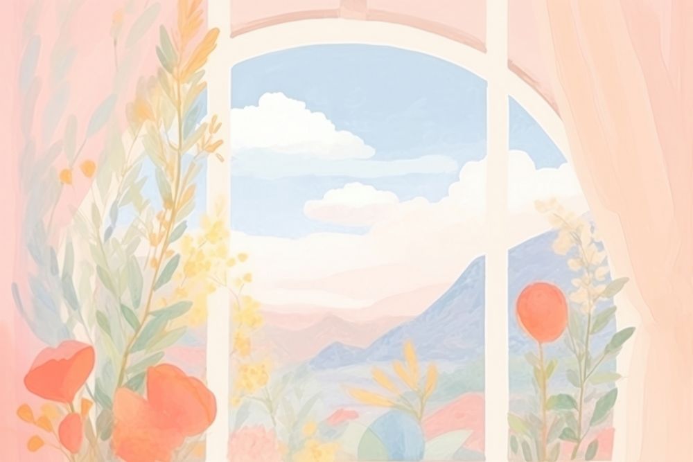 Window with landscape view backgrounds painting pattern.