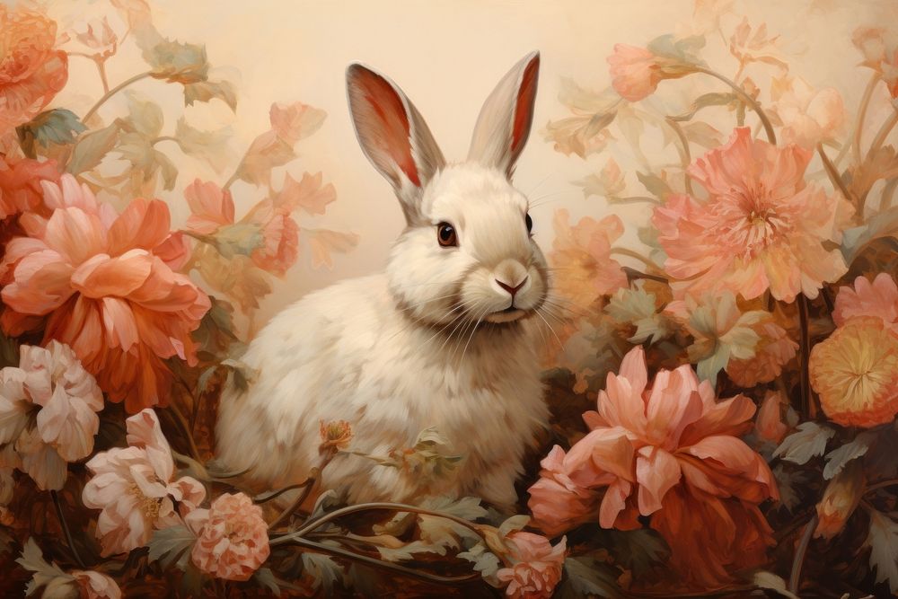 Rabbit in a garden painting animal mammal.
