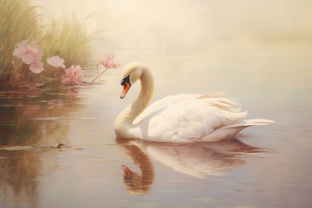Swan in the pond swan painting animal.