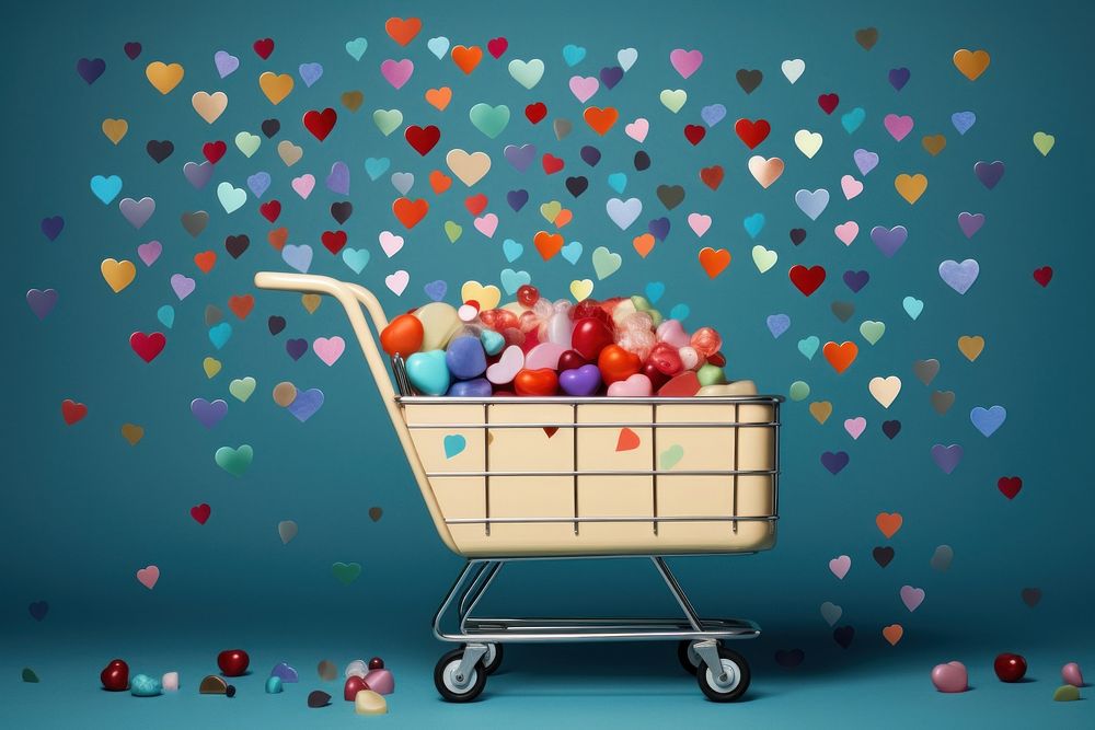 Collage Retro dreamy of a cart heart paper consumerism.