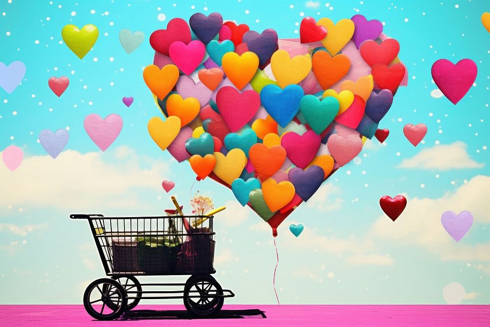 Collage Retro dreamy of a cart balloon vehicle heart.