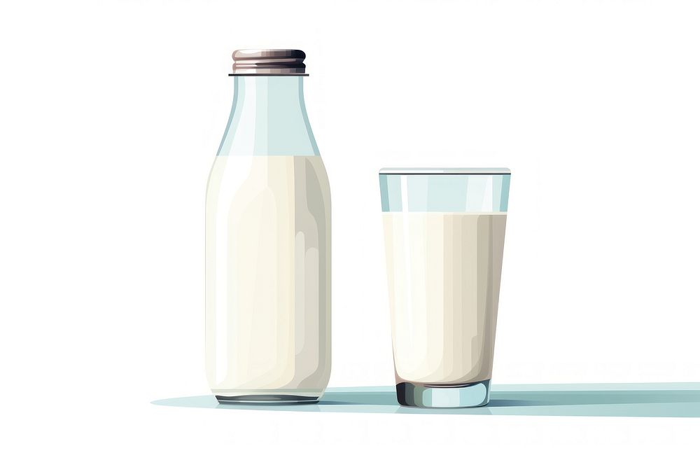 Glass of milk and bottle glass dairy drink.