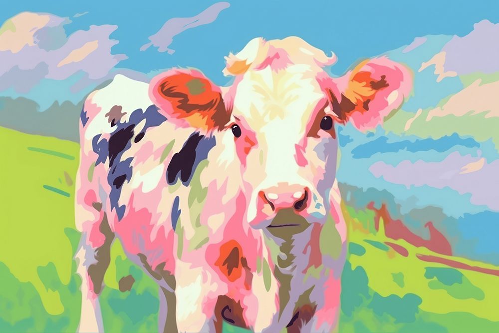 A cow livestock painting cartoon.