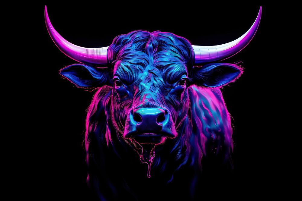 Neon bull livestock cattle animal.