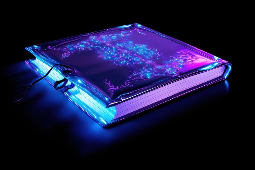 Neon book light violet illuminated.