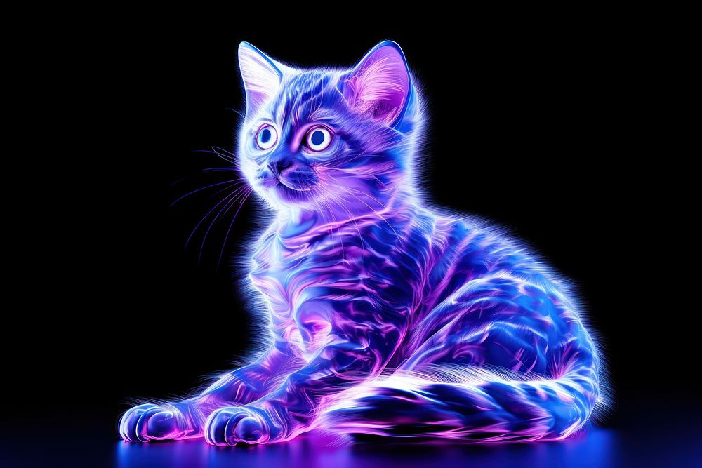 Neon cat animal mammal kitten.