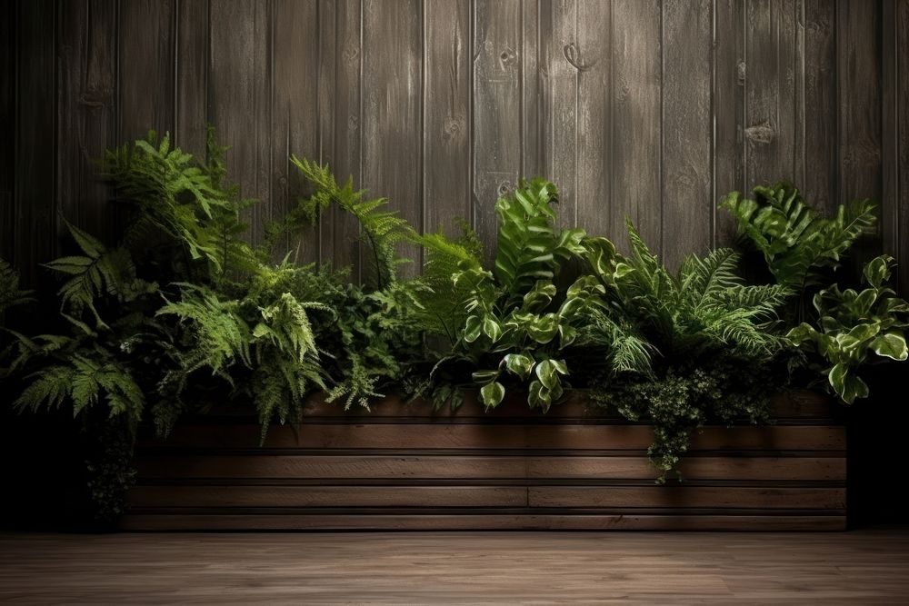 Wood and plant nature wall architecture.