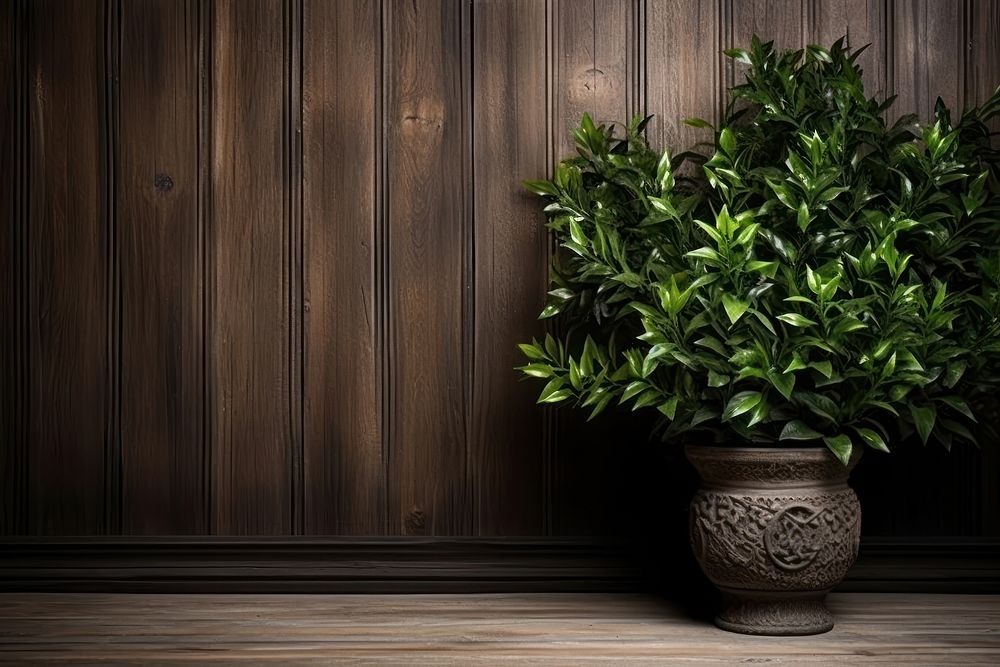 Wood and plant hardwood vase wall.