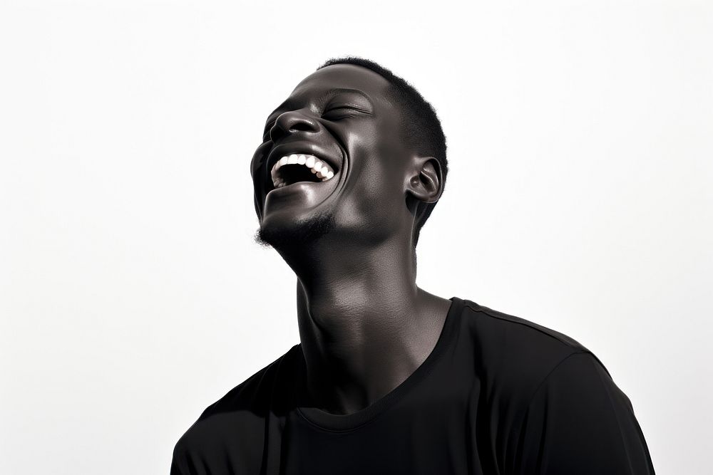 Black man laughing adult monochrome happiness.