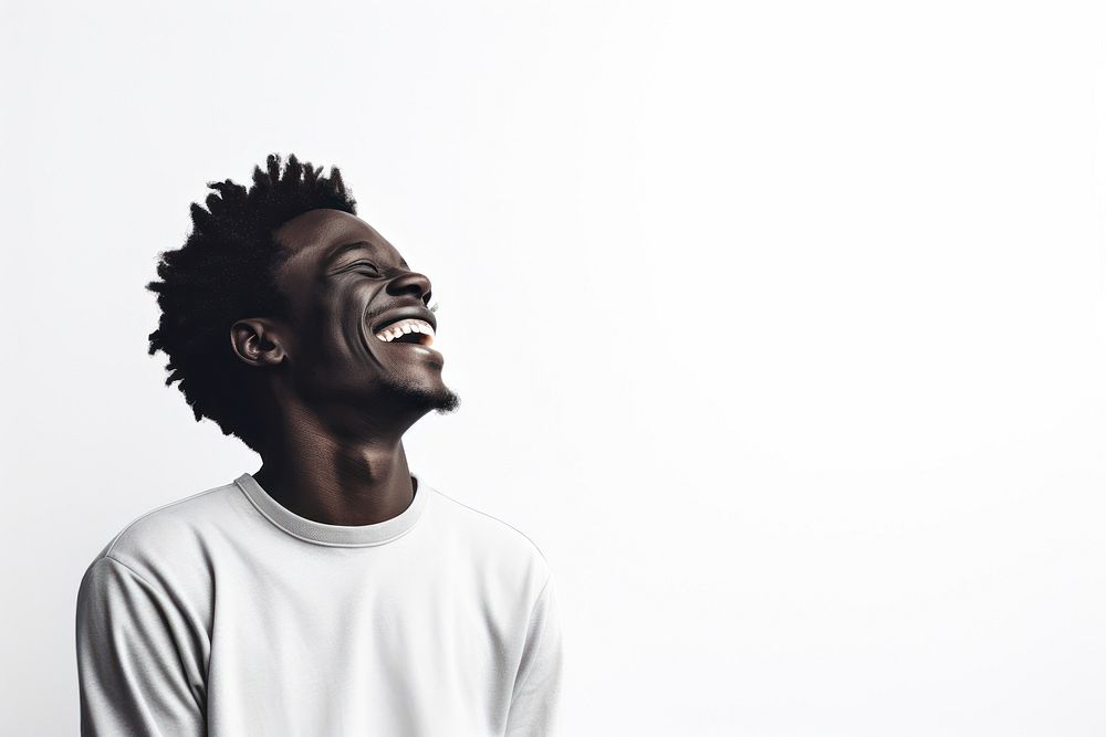 Black man laughing adult white monochrome.