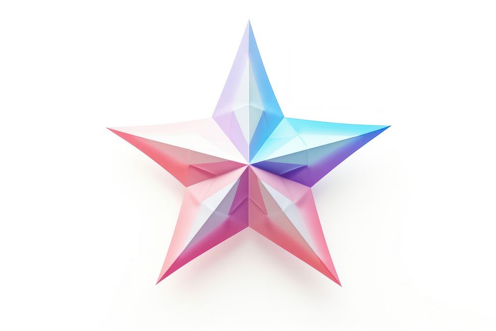 Origami paper star in pastel color symbol white background creativity.